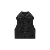 Women's Pleated Waist Vest Style Puffer Jacket